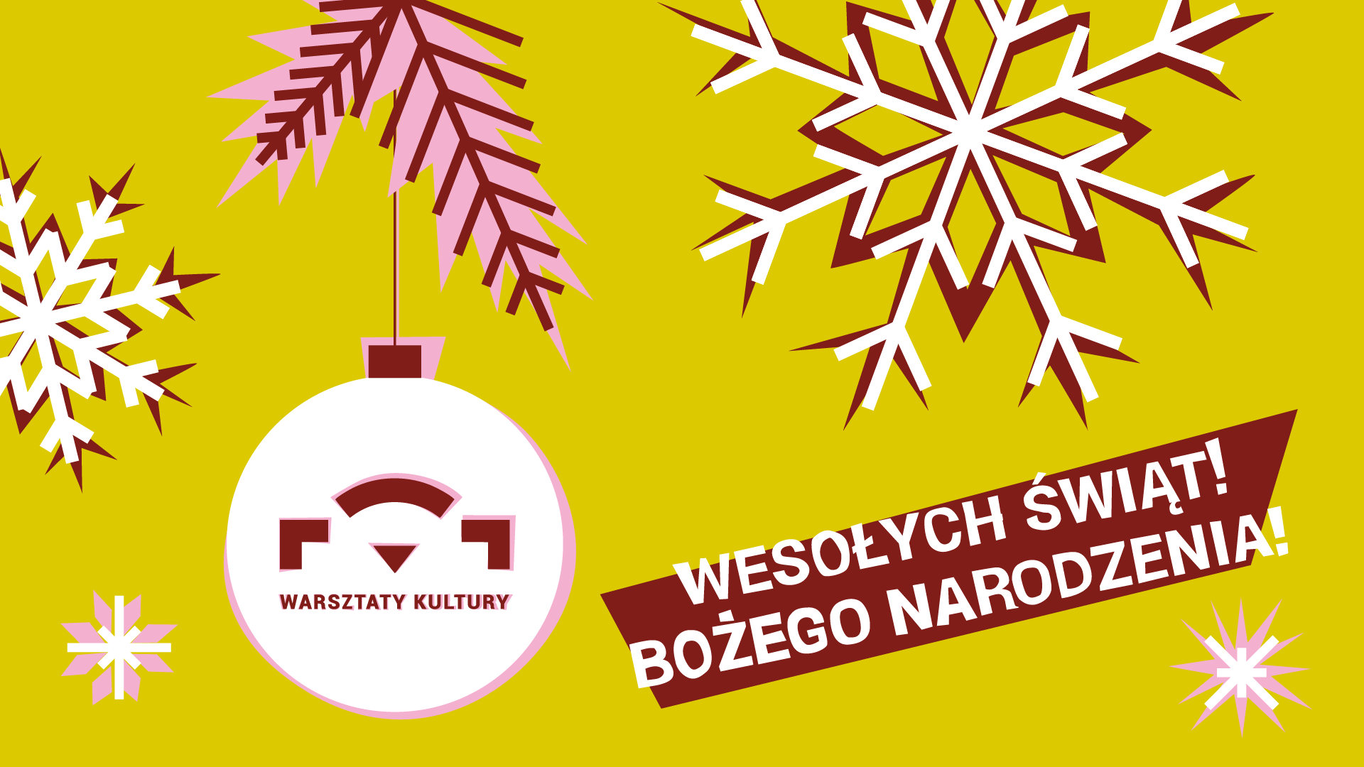 Kartka bożonarodzeniowa z napisem "Wesołych Świąt Bożego Narodzenia"
