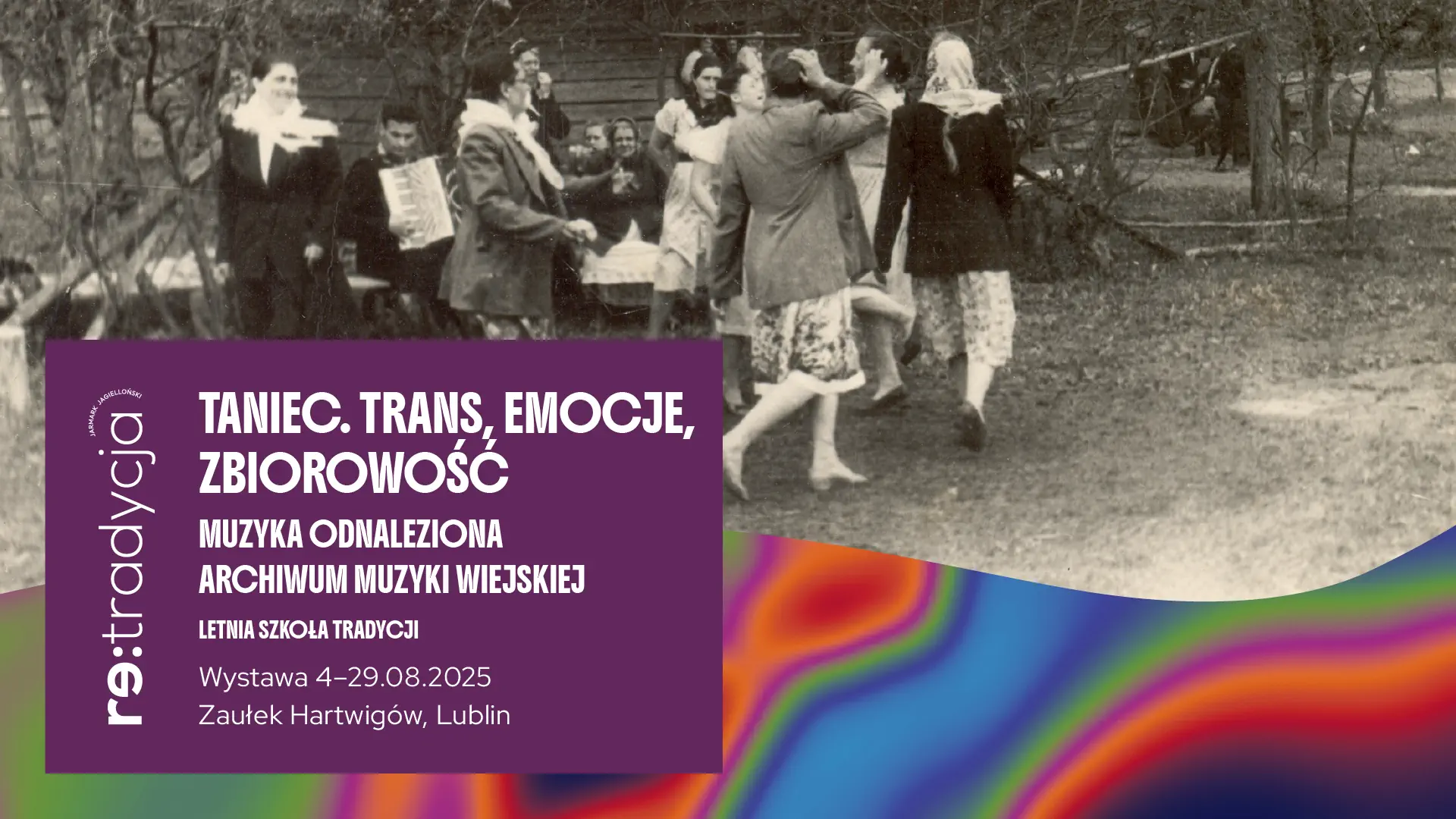 Grafika zapowiadająca wystawę Taniec. Trans, emocje, zbiorowość.